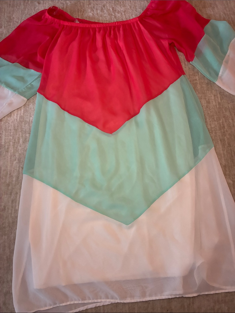 Rachel Kate Colorblock Off-Shoulder Midi Dress‎ in Coral, Mint & White